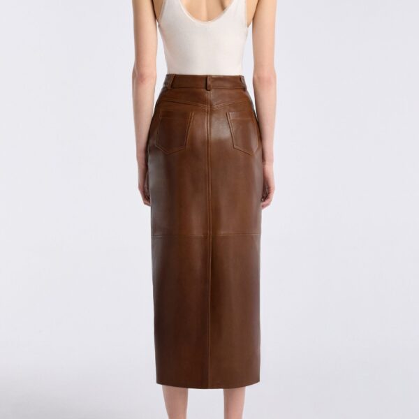 Nour Hammour Skirts Color | Ghalia Skirt Long Leather Skirt luxury leather Skirts from Coveti