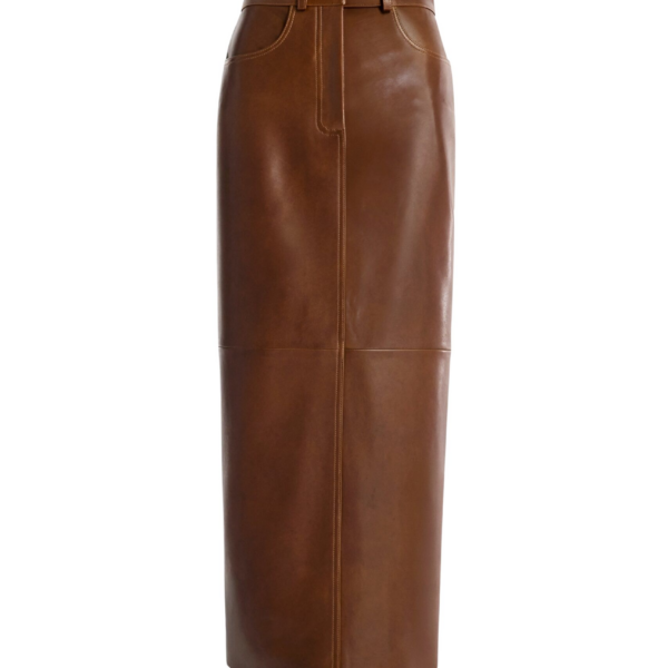 Nour Hammour Skirts Color | Ghalia Skirt Long Leather Skirt luxury leather Skirts from Coveti
