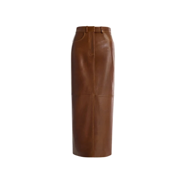 Nour Hammour Skirts Color | Ghalia Skirt Long Leather Skirt luxury leather Skirts from Coveti
