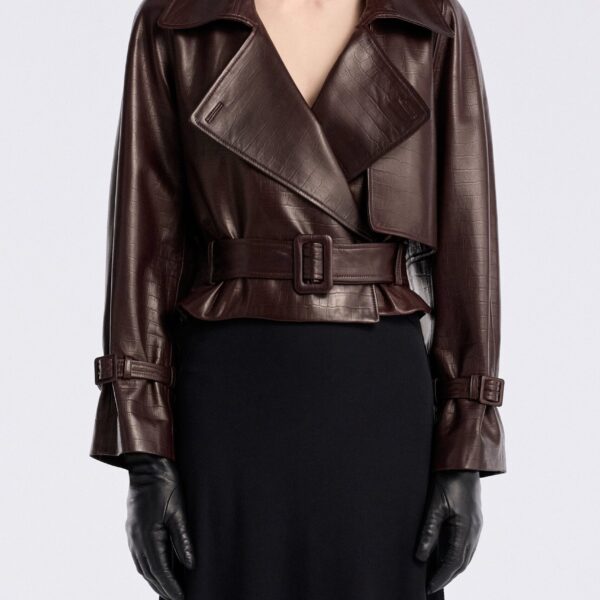 Nour Hammour Jackets Color | Hatti Croco Cropped Leather Jacket luxury leather Jackets from Coveti