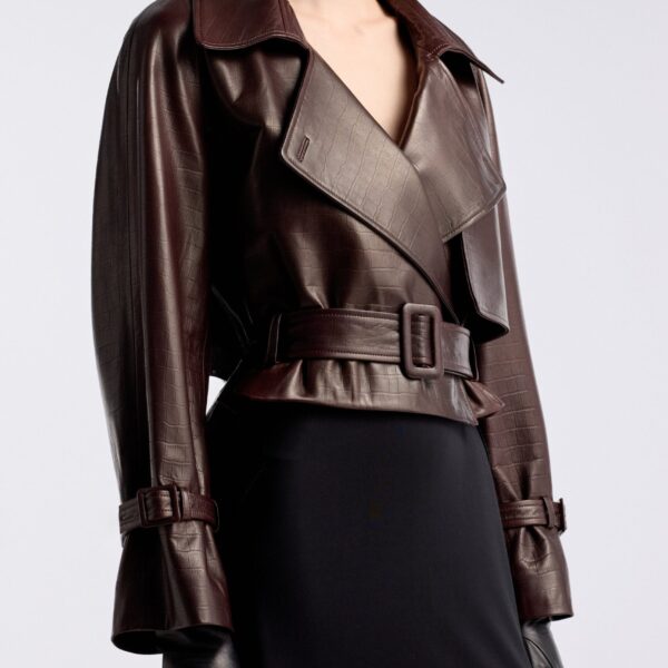 Nour Hammour Jackets Color | Hatti Croco Cropped Leather Jacket luxury leather Jackets from Coveti