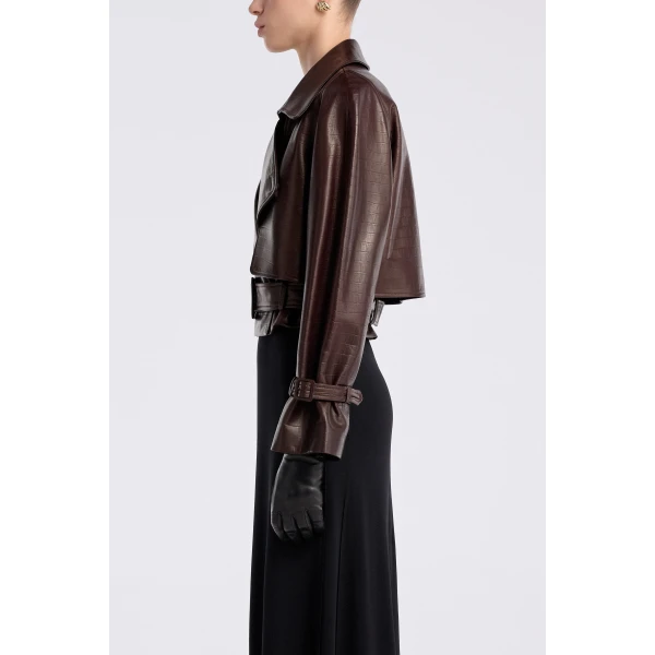 Nour Hammour Hatti Croco Cropped Leather Jacket, view 4