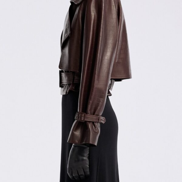 Nour Hammour Jackets Color | Hatti Croco Cropped Leather Jacket luxury leather Jackets from Coveti