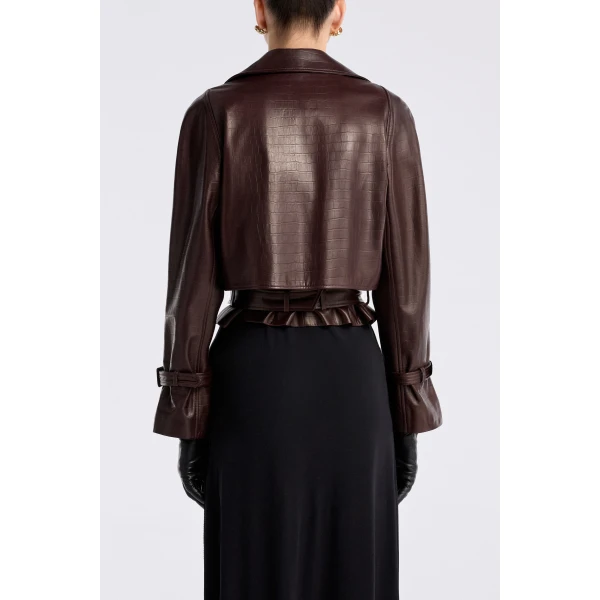 Nour Hammour Hatti Croco Cropped Leather Jacket, view 5