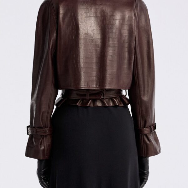 Nour Hammour Jackets Color | Hatti Croco Cropped Leather Jacket luxury leather Jackets from Coveti
