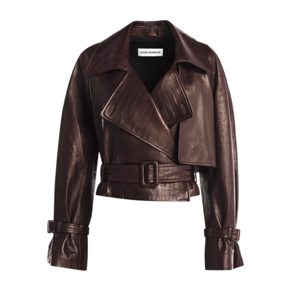Nour Hammour Jackets Color | Hatti Croco Cropped Leather Jacket luxury leather Jackets from Coveti