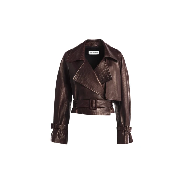 Nour Hammour Jackets Color | Hatti Croco Cropped Leather Jacket luxury leather Jackets from Coveti