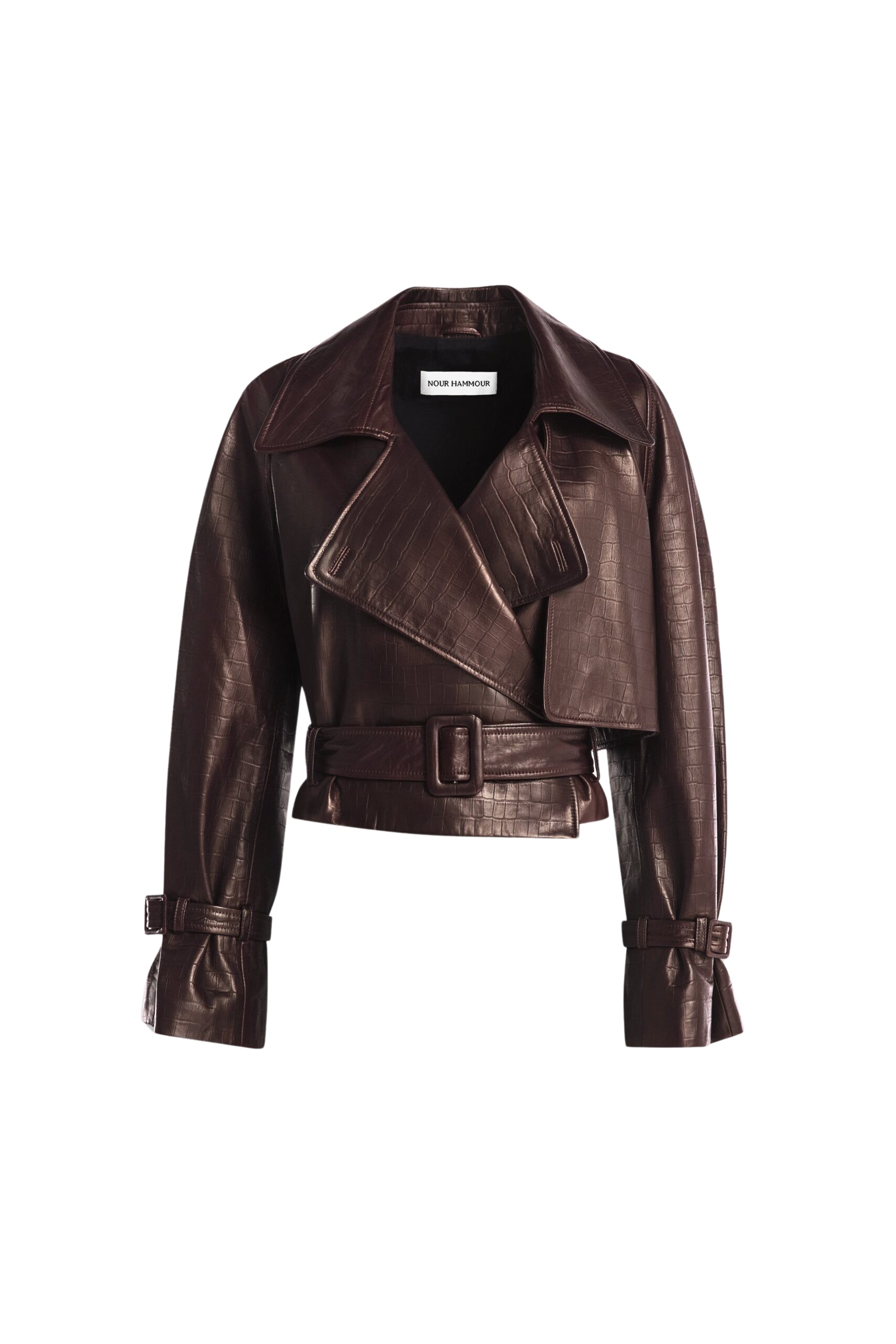 Nour Hammour Hatti Croco Cropped Leather Jacket