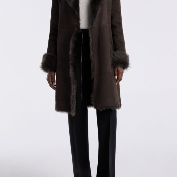 Nour Hammour Coats Color | Joni Midlength Feminine Shearling Coat luxury leather Coats from Coveti