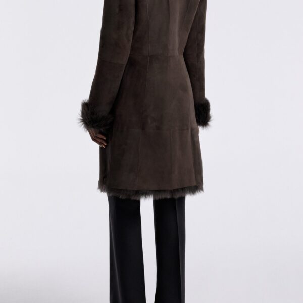 Nour Hammour Coats Color | Joni Midlength Feminine Shearling Coat luxury leather Coats from Coveti
