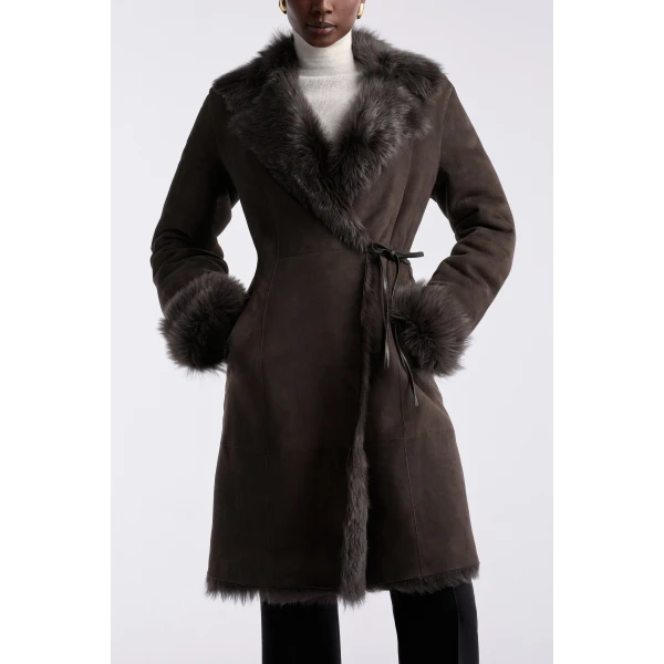 Nour Hammour Joni Midlength Feminine Shearling Coat, view 5