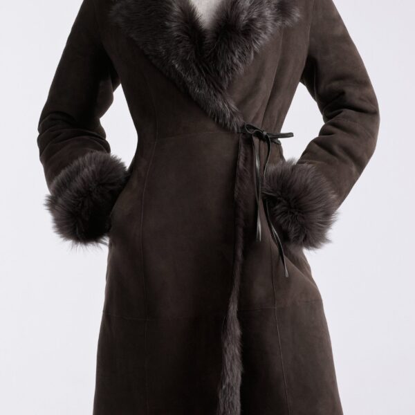 Nour Hammour Coats Color | Joni Midlength Feminine Shearling Coat luxury leather Coats from Coveti