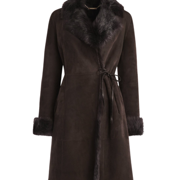Nour Hammour Coats Color | Joni Midlength Feminine Shearling Coat luxury leather Coats from Coveti