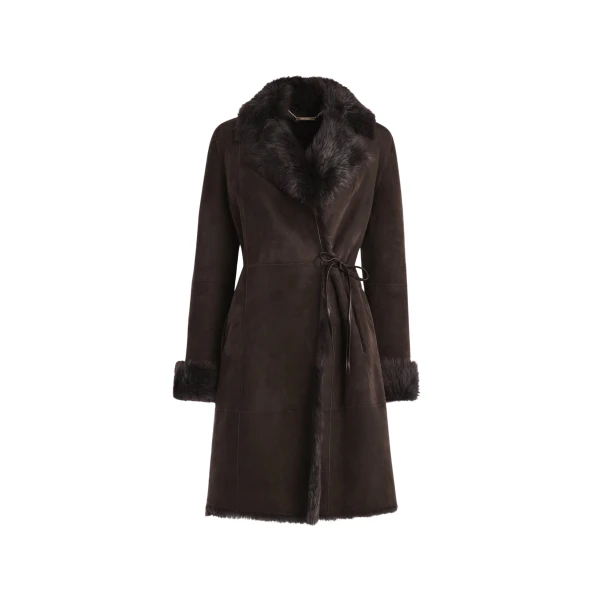 Nour Hammour Coats Color | Joni Midlength Feminine Shearling Coat luxury leather Coats from Coveti