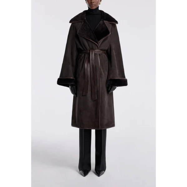 Nour Hammour Lourdes Drapey Shearling Coat, view 2