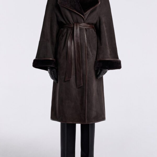 Nour Hammour Coats Color | Lourdes Drapey Shearling Coat luxury leather Coats from Coveti
