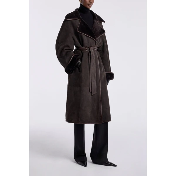 Nour Hammour Lourdes Drapey Shearling Coat, view 3