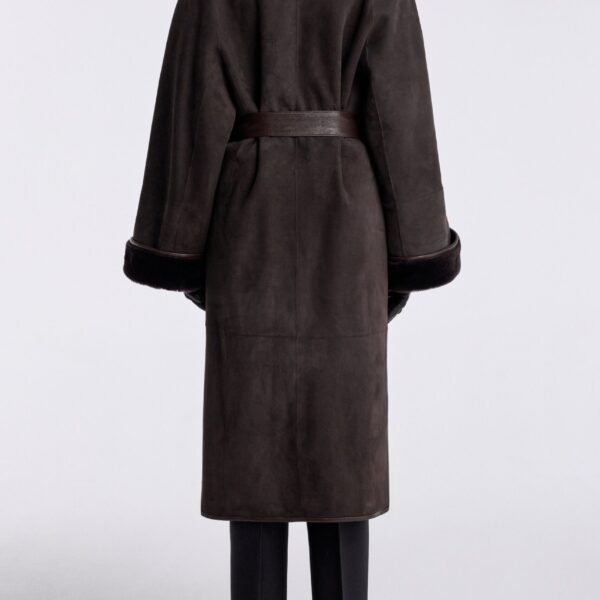 Nour Hammour Coats Color | Lourdes Drapey Shearling Coat luxury leather Coats from Coveti