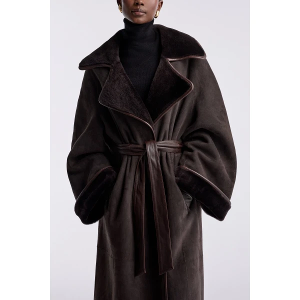 Nour Hammour Lourdes Drapey Shearling Coat, view 5