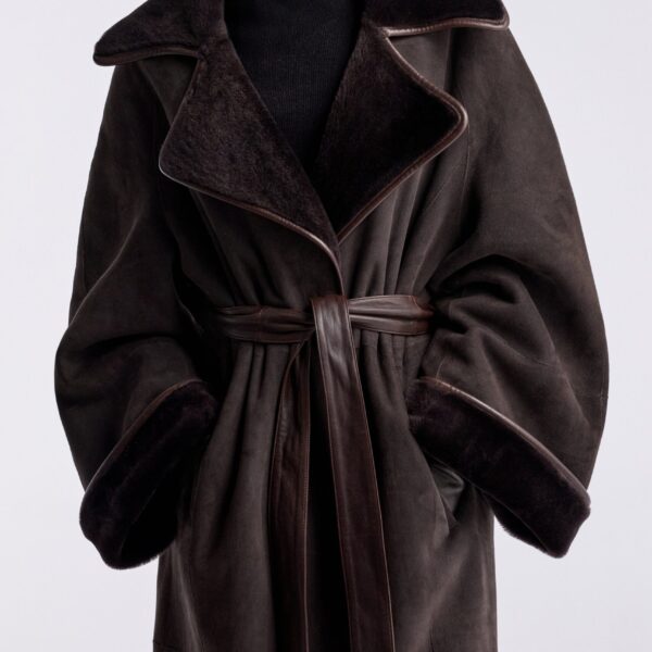 Nour Hammour Coats Color | Lourdes Drapey Shearling Coat luxury leather Coats from Coveti