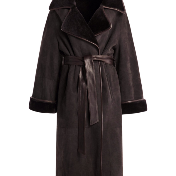 Nour Hammour Coats Color | Lourdes Drapey Shearling Coat luxury leather Coats from Coveti