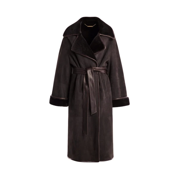 Nour Hammour Coats Color | Lourdes Drapey Shearling Coat luxury leather Coats from Coveti