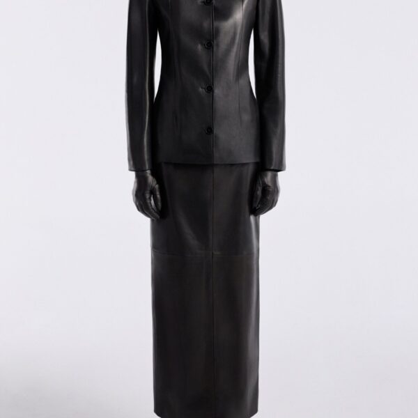 Nour Hammour Jackets Color | Maud Chic Collarless Blazer luxury leather Jackets from Coveti