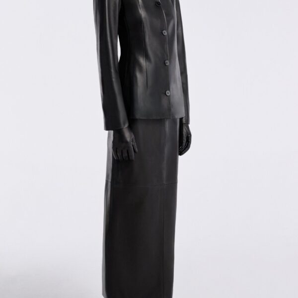 Nour Hammour Jackets Color | Maud Chic Collarless Blazer luxury leather Jackets from Coveti
