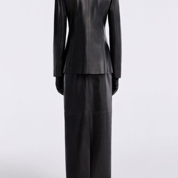 Nour Hammour Jackets Color | Maud Chic Collarless Blazer luxury leather Jackets from Coveti