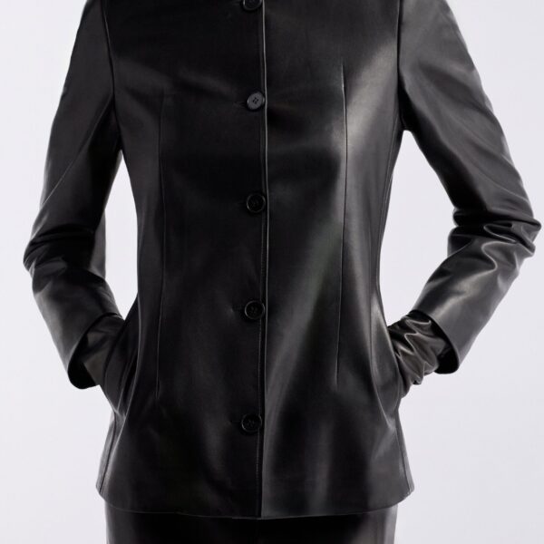 Nour Hammour Jackets Color | Maud Chic Collarless Blazer luxury leather Jackets from Coveti