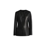 Nour Hammour Jackets Color | Maud Chic Collarless Blazer luxury leather Jackets from Coveti