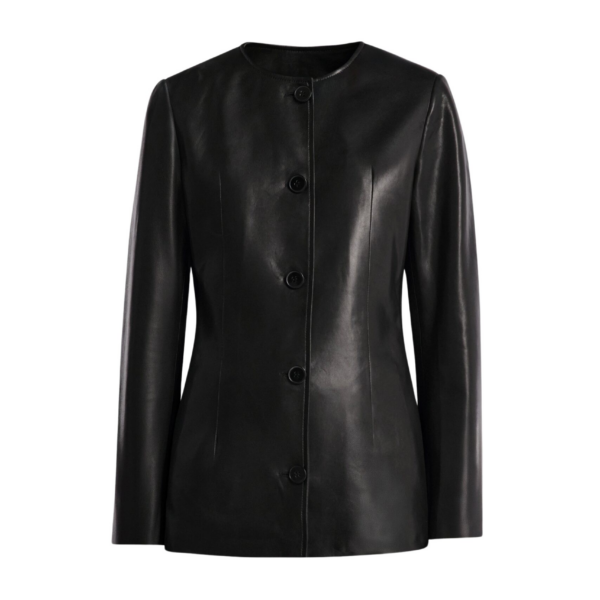 Nour Hammour Jackets Color | Maud Chic Collarless Blazer luxury leather Jackets from Coveti