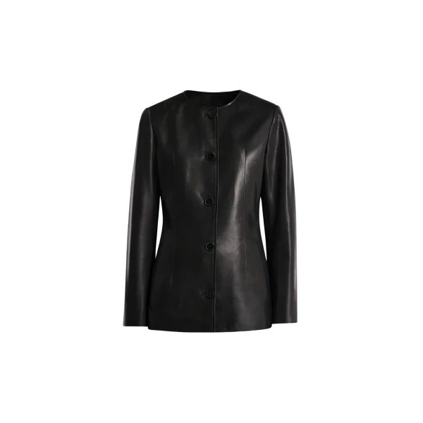 Nour Hammour Jackets Color | Maud Chic Collarless Blazer luxury leather Jackets from Coveti