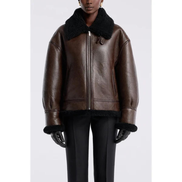 Nour Hammour Portia Modern Shearling Aviator Jacket, view 2