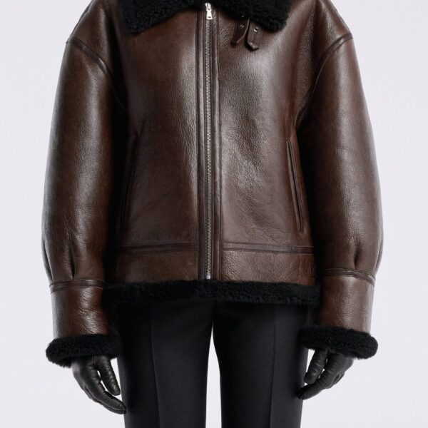 Nour Hammour Jackets Color | Portia Modern Shearling Aviator Jacket luxury leather Jackets from Coveti