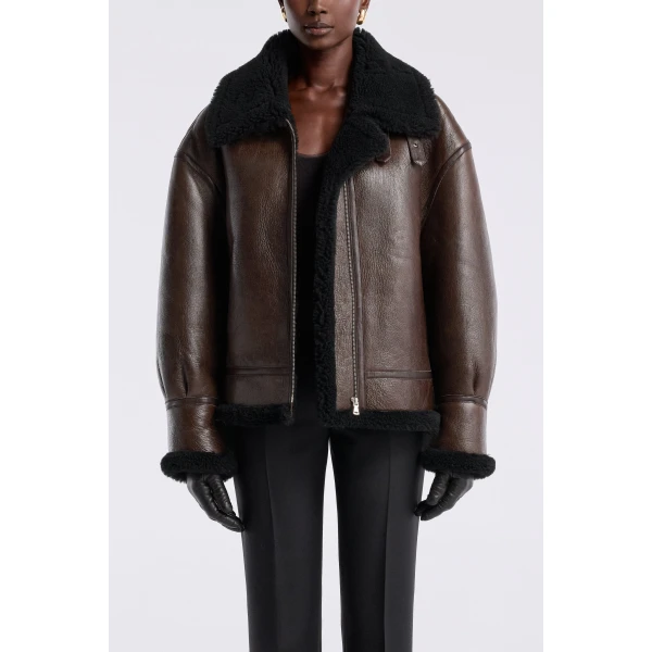 Nour Hammour Portia Modern Shearling Aviator Jacket, view 3