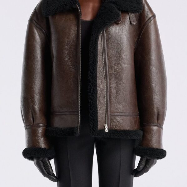 Nour Hammour Jackets Color | Portia Modern Shearling Aviator Jacket luxury leather Jackets from Coveti