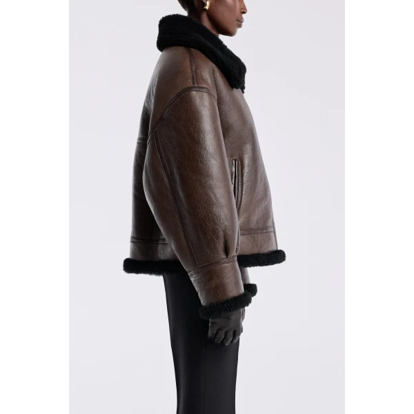 Nour Hammour Portia Modern Shearling Aviator Jacket, view 4