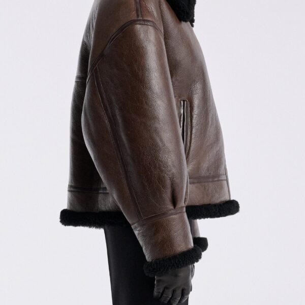 Nour Hammour Jackets Color | Portia Modern Shearling Aviator Jacket luxury leather Jackets from Coveti