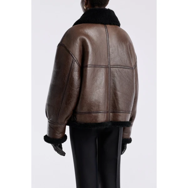 Nour Hammour Portia Modern Shearling Aviator Jacket, view 5
