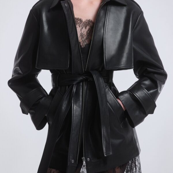 Nour Hammour Jackets Color | Priya Sculpted Leather Jacket luxury leather Jackets from Coveti