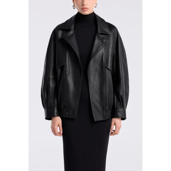 Nour Hammour Rafe Scuptural Leather Bomber Jacket, view 2