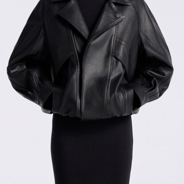 Nour Hammour Jackets Color | Rafe Scuptural Leather Bomber Jacket luxury leather Jackets from Coveti