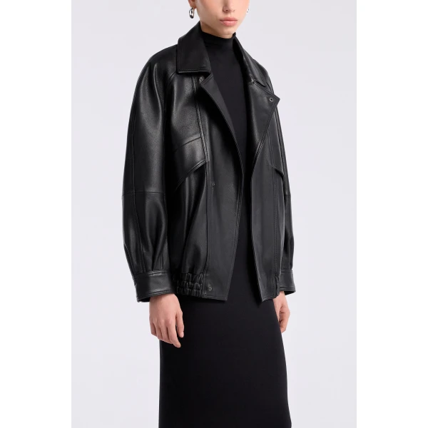 Nour Hammour Rafe Scuptural Leather Bomber Jacket, view 4