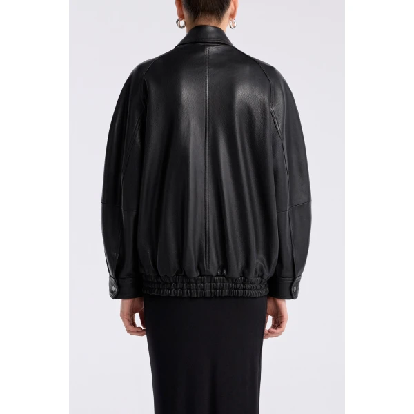Nour Hammour Rafe Scuptural Leather Bomber Jacket, view 5