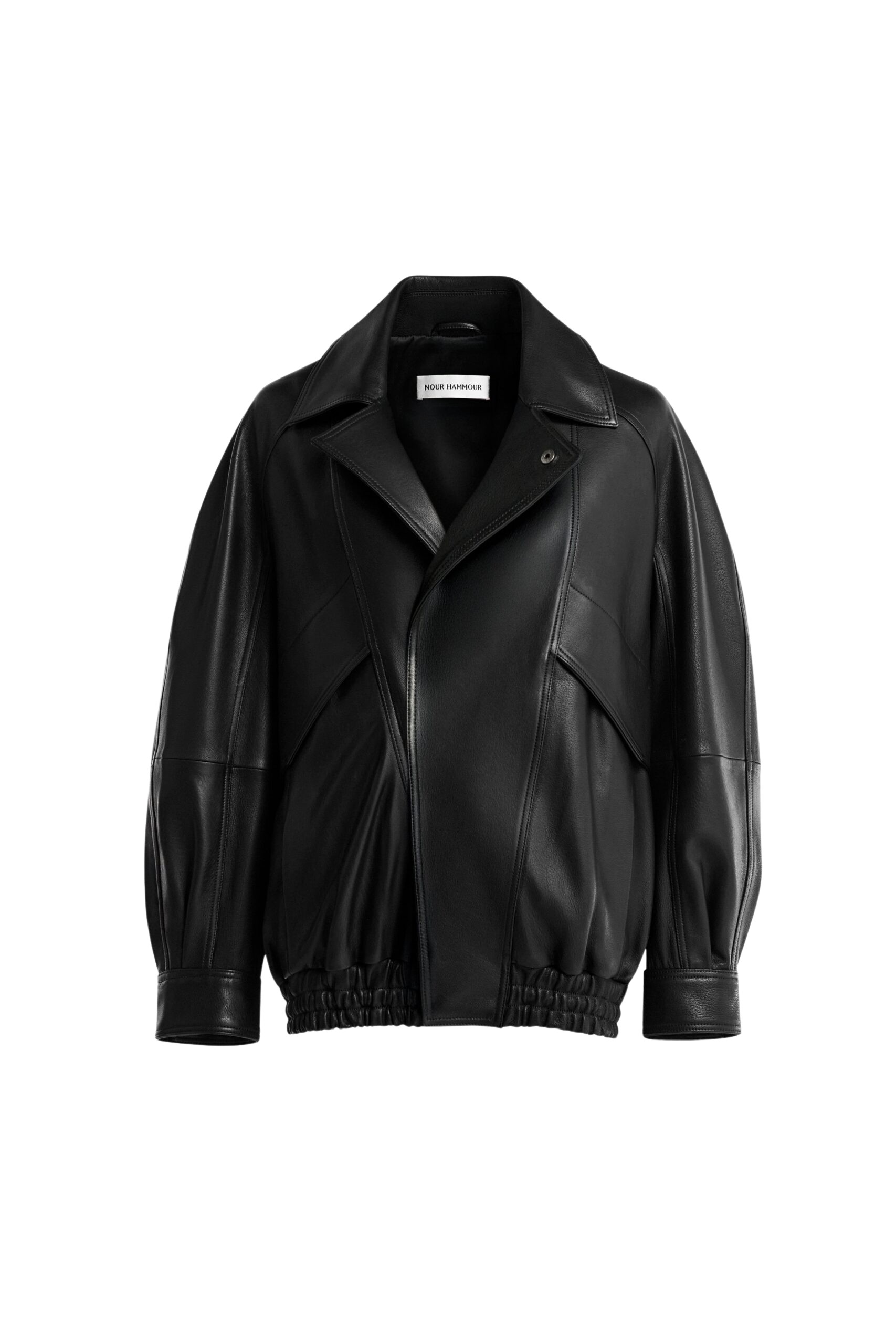 Nour Hammour Rafe Scuptural Leather Bomber Jacket