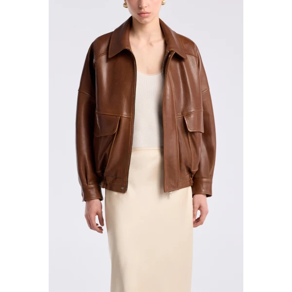 Nour Hammour Runa Soft Leather Bomber Jacket, view 2