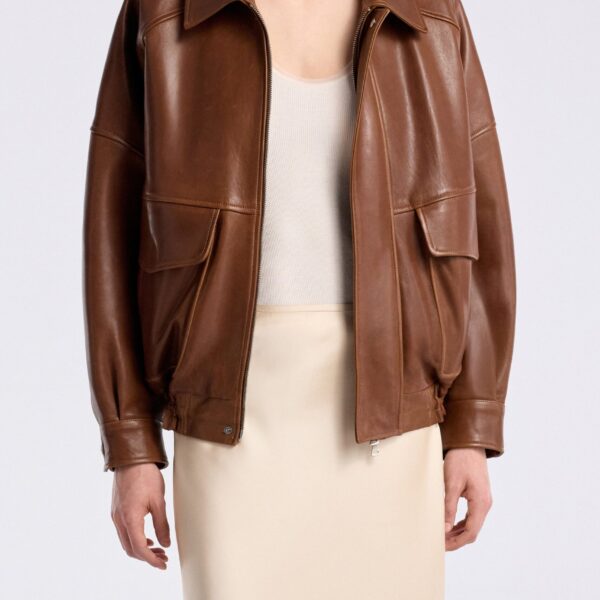Nour Hammour Jackets Color | Runa Soft Leather Bomber luxury leather Jackets from Coveti