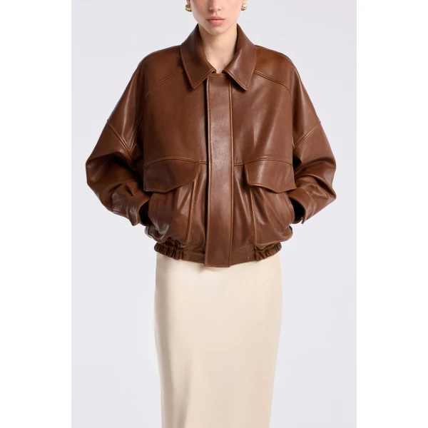 Nour Hammour Runa Soft Leather Bomber Jacket, view 3