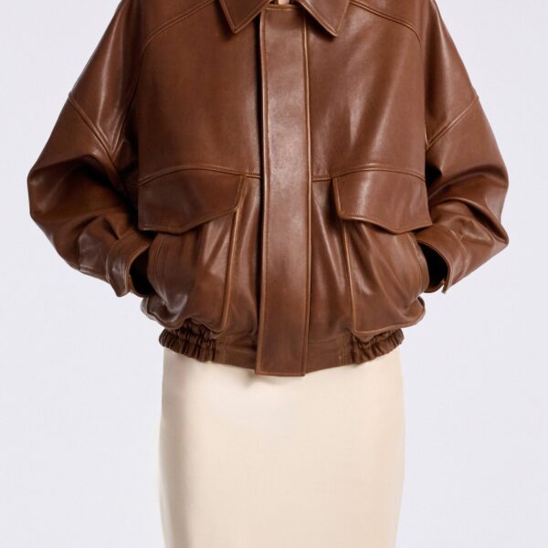 Nour Hammour Jackets Color | Runa Soft Leather Bomber luxury leather Jackets from Coveti